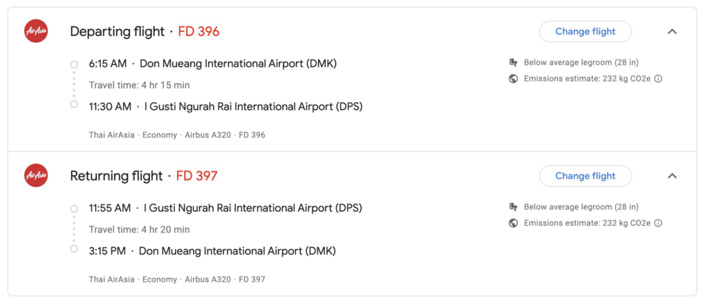 Bali flight ticket from Bangkok